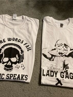 White "Music Speaks" Graphic T-Shirt -Lady GaGa tee